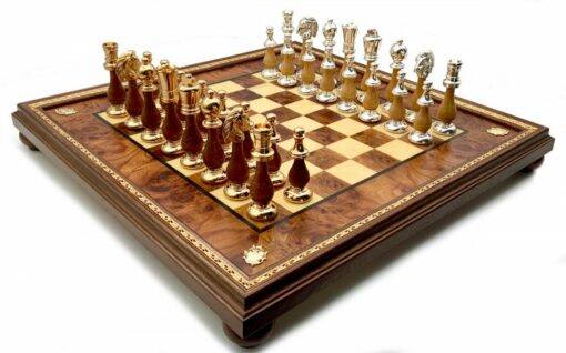 Jeu d'Échecs Grand Oriental - Échiquier en Bois de Bruyère et Bois d'Orme & Pièces en bois et laiton massif